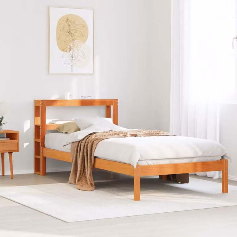 Letto con testiera vidaXL in legno massello di pino color marrone cera L: 190 cm, P: 75 cm