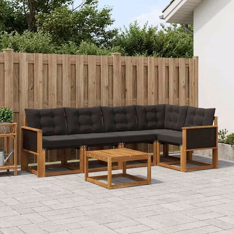 Set di divani da esterno vidaXL 6 pz in legno di acacia con tavolino, colore marrone e nero
