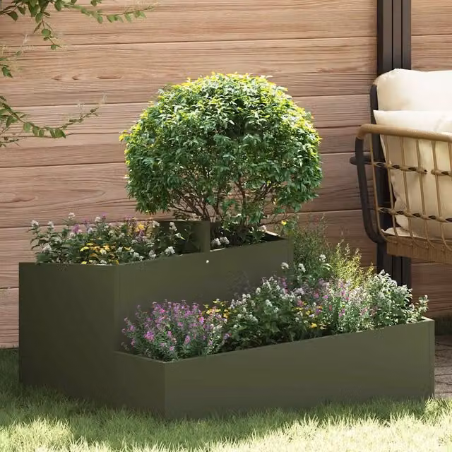 Fioriera da giardino vidaXL in acciaio verde oliva L: 80 cm, P: 80 cm, H: 50 cm – 1