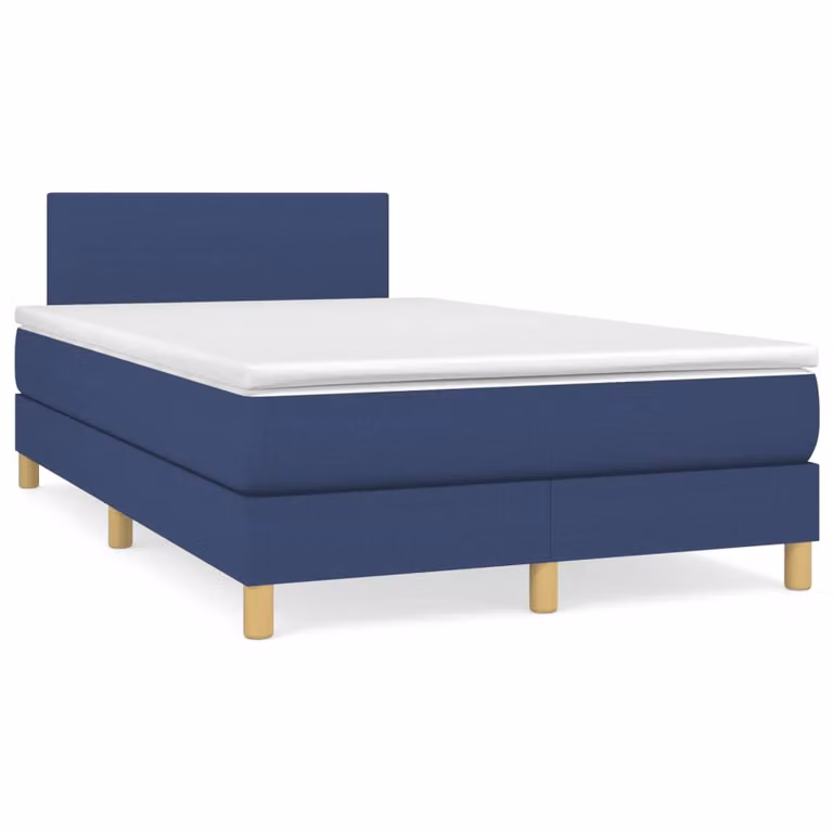 vidaXL Letto Ibrido con Materasso e Illuminazione LED Blu e Porte USB in Tessuto Bianco e Blu L/P/H: 120 x 200 x 88 cm