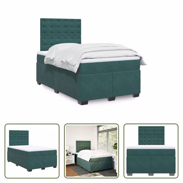 The Living Store Letto a molle con materasso verde scuro 120x200 cm in velluto