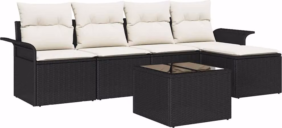 Divano da esterno con cuscino 6 pcs Nero polyrattan