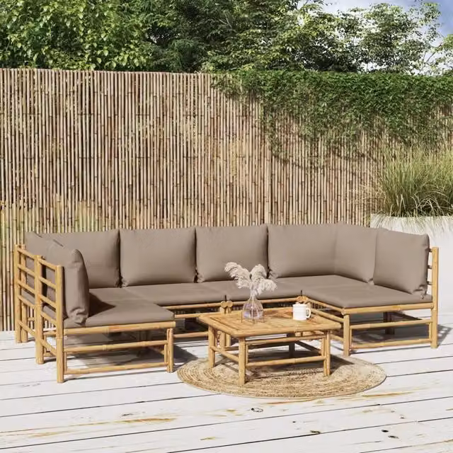 Set Salotto da Giardino 7pz con Cuscini Tortora Bambù 3155134