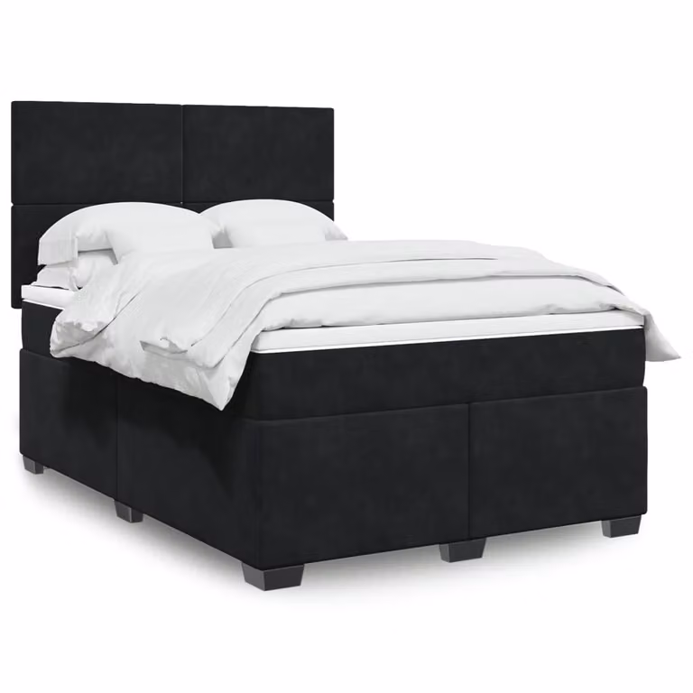 vidaXL Giroletto a Molle con Materasso Ibrido in Velluto Nero L/P/H: 140 x 190 cm