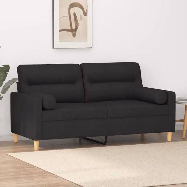 Divano a 2 posti moderno vidaXL in tessuto nero con cuscini e coperture rimovibili – 1