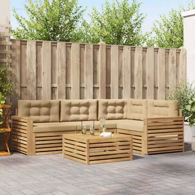 Set di divani da esterno 5 pz Bianco e Beige Poliestere 3390453