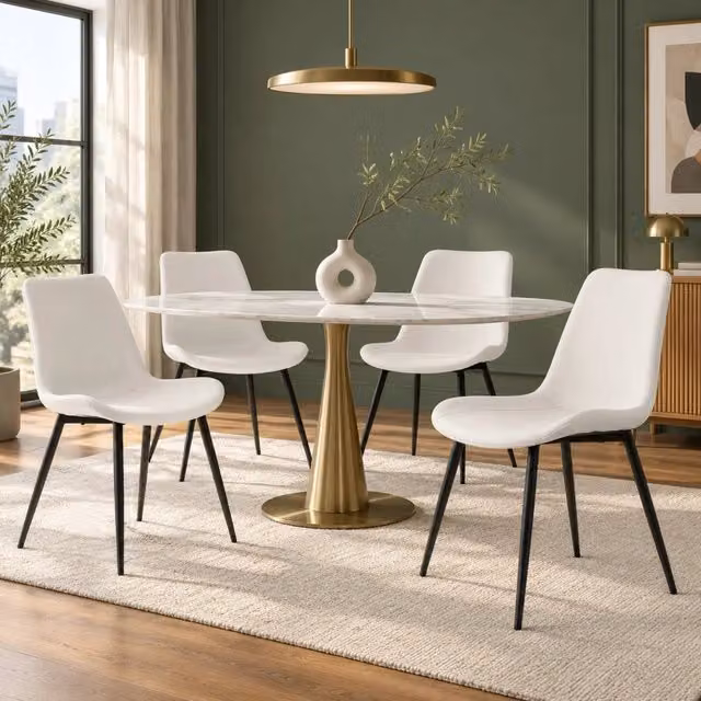 Set di 4 sedie da pranzo in similpelle bianca con struttura in metallo nero, design moderno ed ergonomico