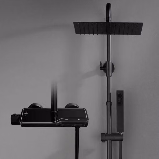 Sistema di doccia in acciaio inossidabile con termostato - Colonna di doccia regolabile in altezza con valvola di miscela, doccia a pioggia, doccia a mano, stangolo di doccia, piatto di doccia
