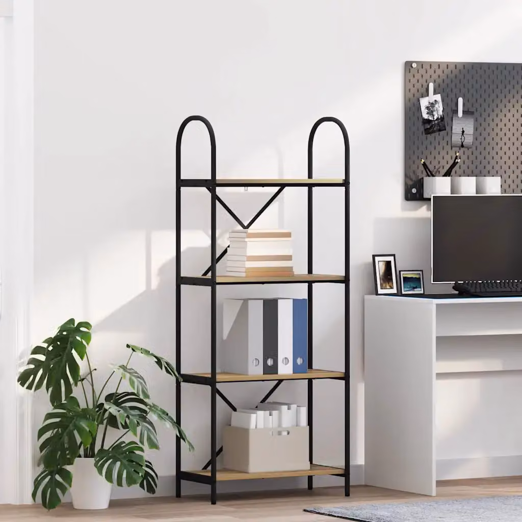 Libreria moderna vidaXL a 4 livelli in legno e metallo, colore marrone e nero, L 60 cm x P 30 cm x H 146 cm