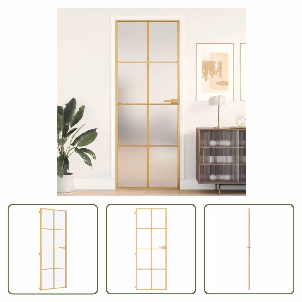 The Living Store porta interna Slim Golden 76x201,5 cm in vetro temperato e alluminio