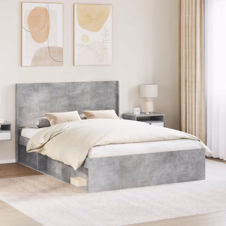 Letto con contenitore e testata vidaXL in legno, Grigio