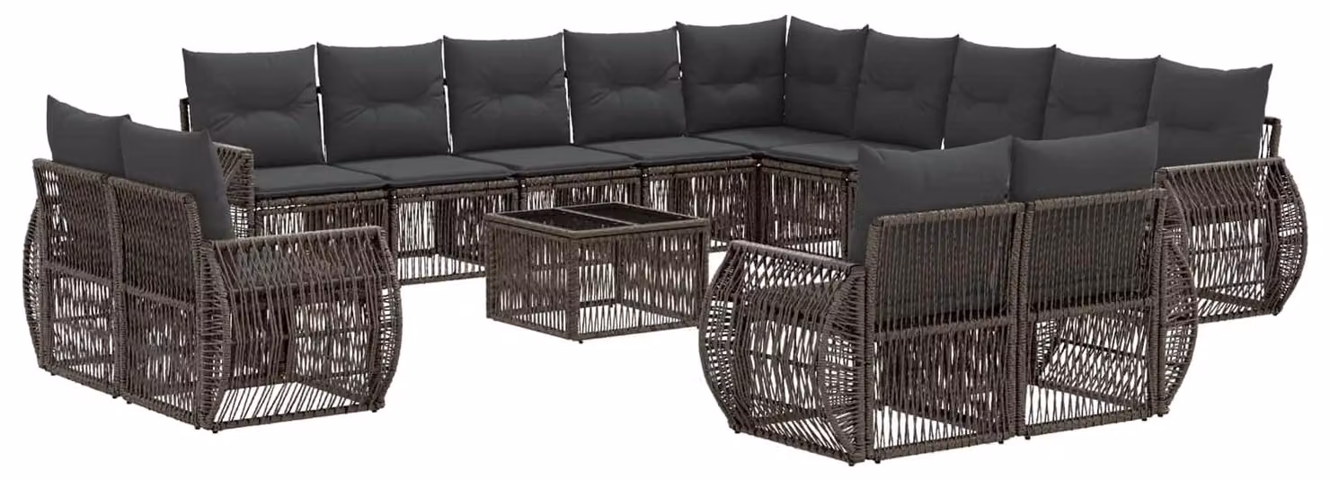 Set Divano da Giardino 14 pcs Grigio e Grigio Scuro polyrattan