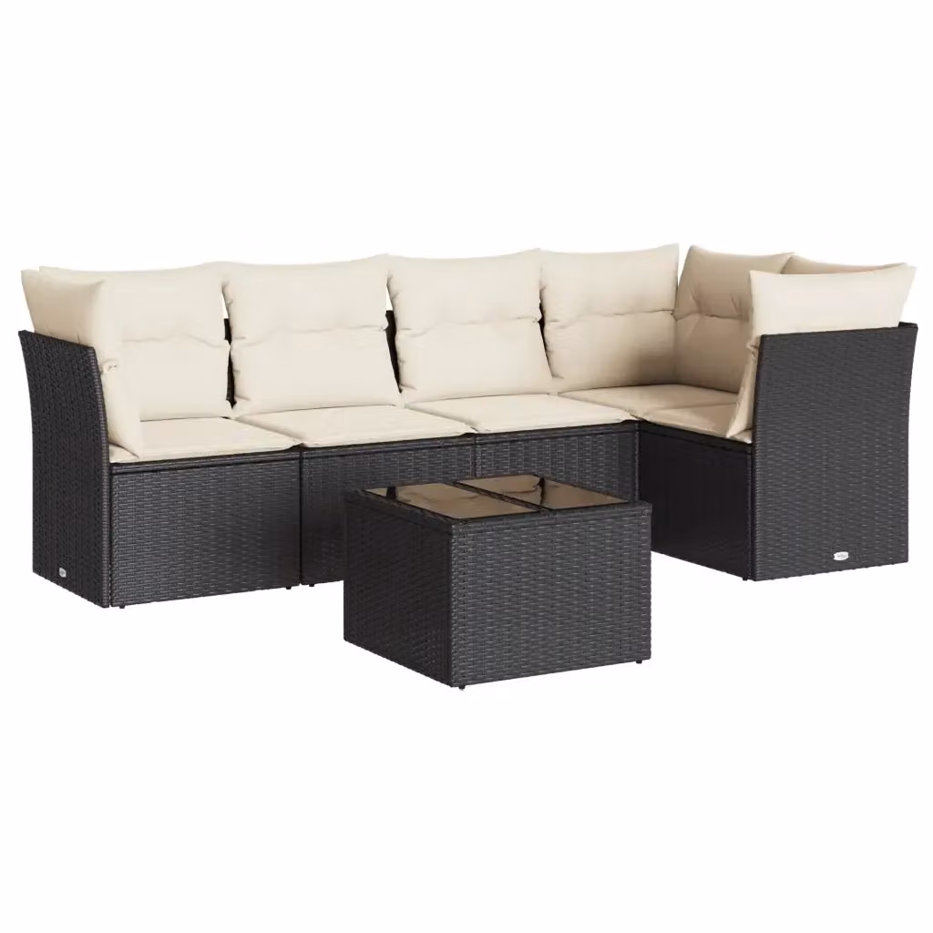 Set Divano da Giardino vidaXL a Forma di L con Cuscini e Tavolino, 6 Pezzi, Nero e Bianco – 2