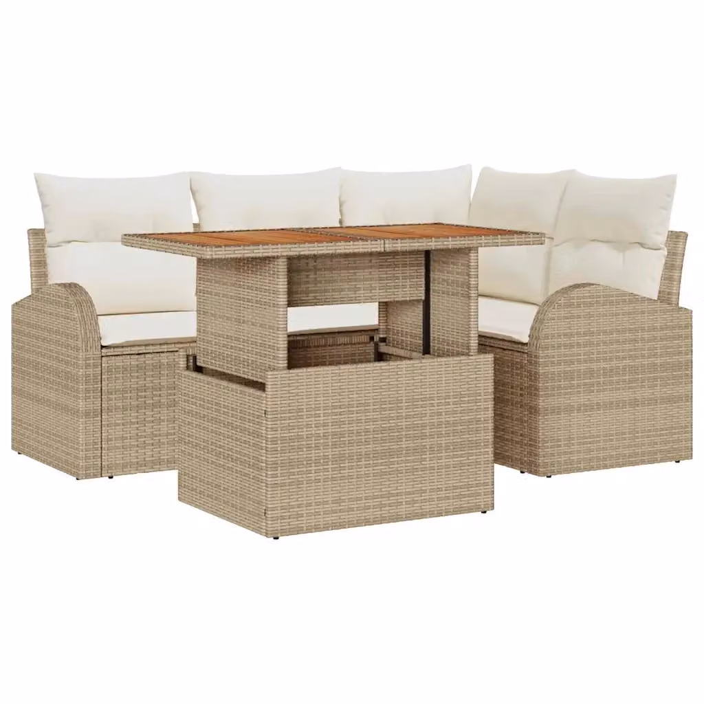 Set Divano da Giardino 5 Pezzi vidaXL in Polyrattan Beige con Cuscini e Tavolino – 2