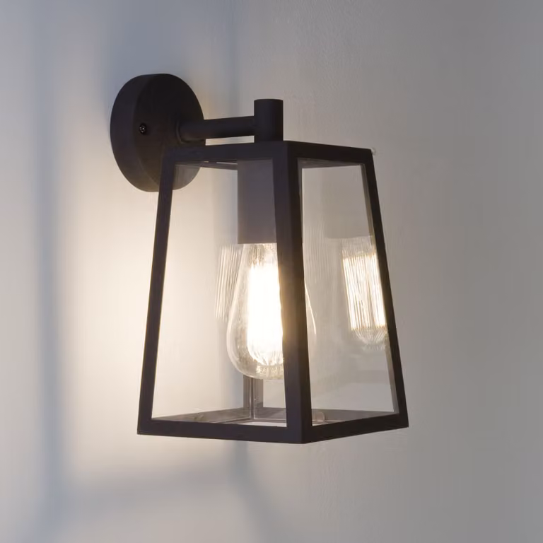 Lampada da parete nera 1xE27 lampada da parete lanterna vetro chiaro lampade 230V
