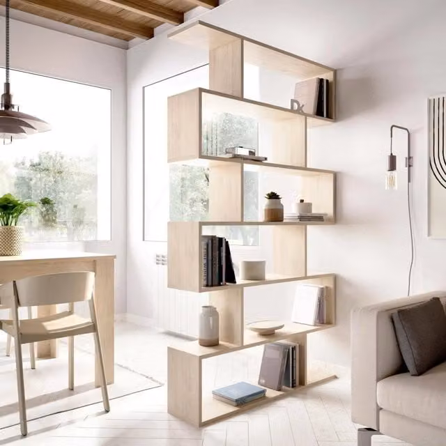 Libreria Dfomme moderna bifacciale con 5 ripiani, Scaffale divisorio in legno per ufficio o soggiorno, L: 80 cm, P: 25 cm, H: 192 cm, Marrone/Beige – 1