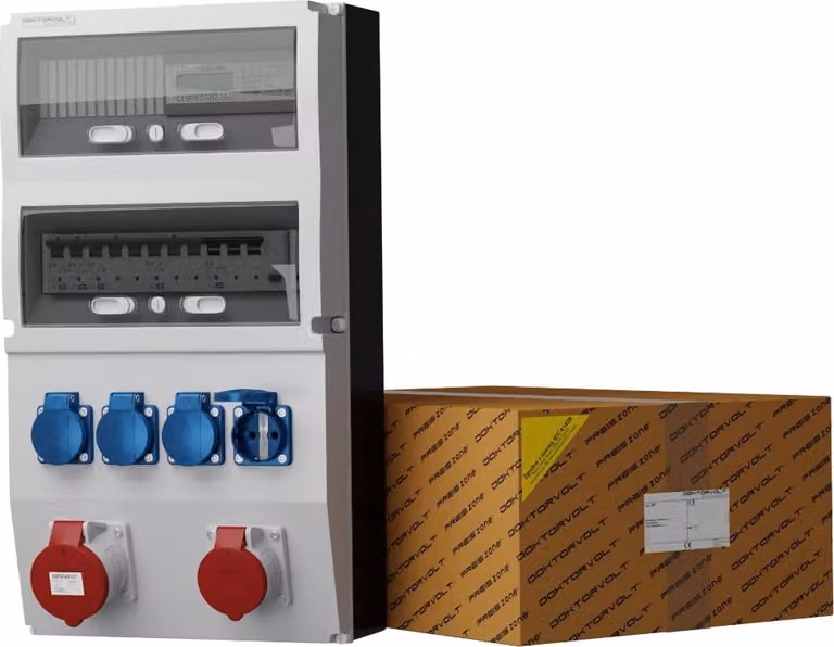 Distributore di corrente eXT-S/FI 32A 16A 4x230V + contatore elettrico trifase Mennekes Doktorvolt® 0823
