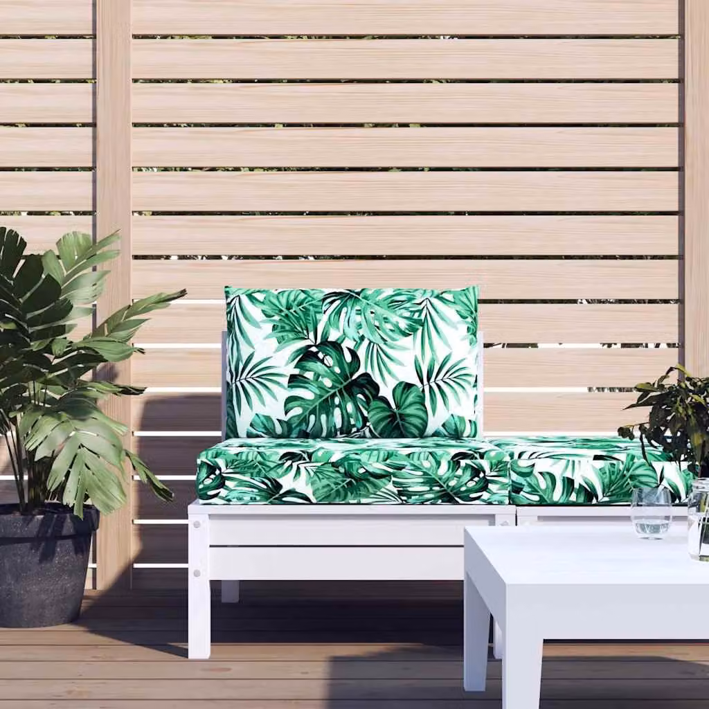 Set di 2 cuscini per pallet vidaXL verdi con motivo a foglie in poliestere resistente all'acqua e ai raggi UV, L/P: 60 x 60 cm