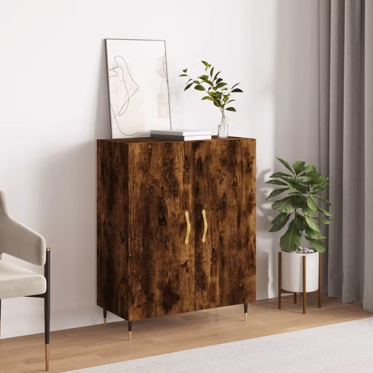 Credenza vidaXL in Rovere Fumo e Legno Multistrato, L 69,5 cm x P 34 cm x H 90 cm