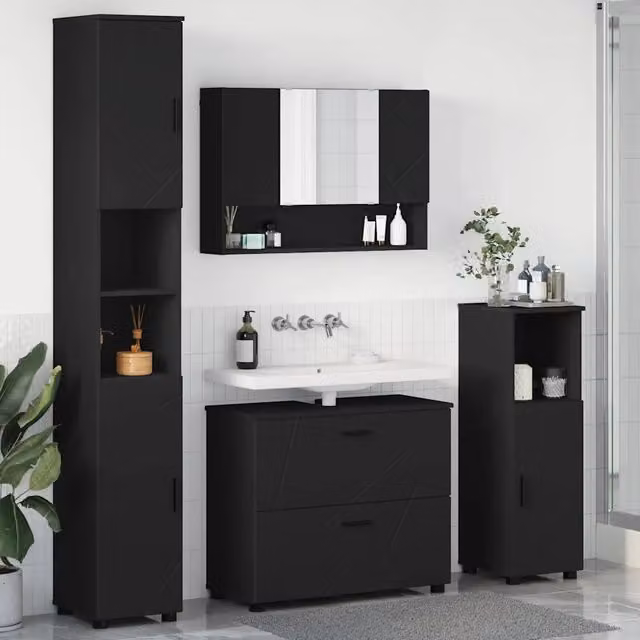 Set di mobili per il bagno vidaXL 4 pezzi nero opaco L/P/H: 76,5 x 35 x 192 cm – 1