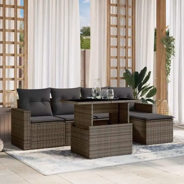 Set Divano da Giardino a L vidaXL in Polyrattan Grigio con 6 Pezzi e Cuscini – 1