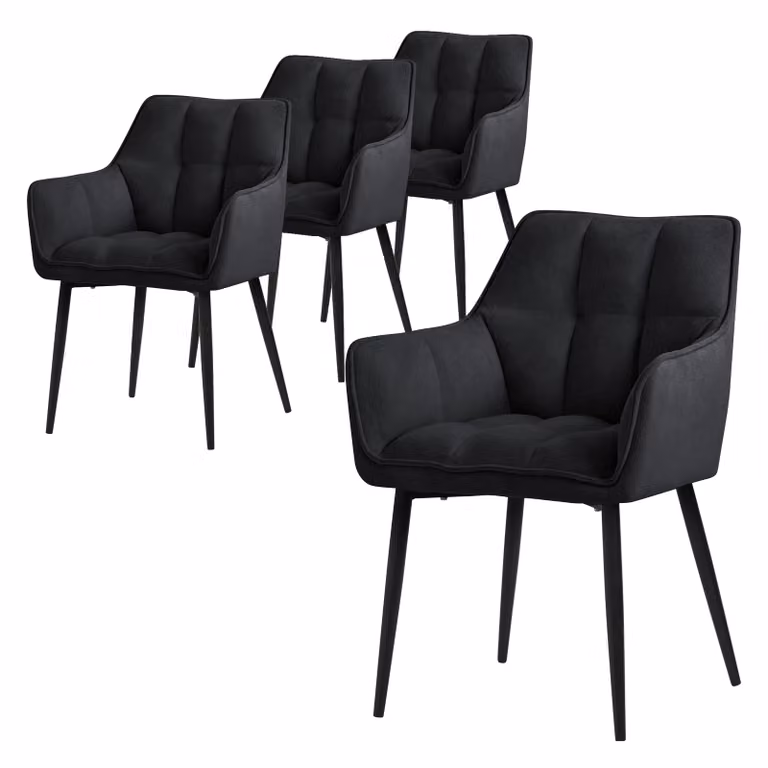 ML-Design 4x sedia da pranzo in tessuto spugna, nero, con seduta imbottita di spessore