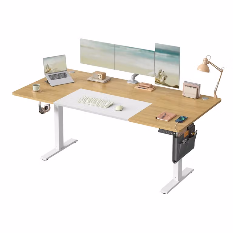 Scrivania Elettrica Regolabile in Altezza con Funzione Memoria, Rovere Naturale, Bianco Opaco / 180 x 80 cm