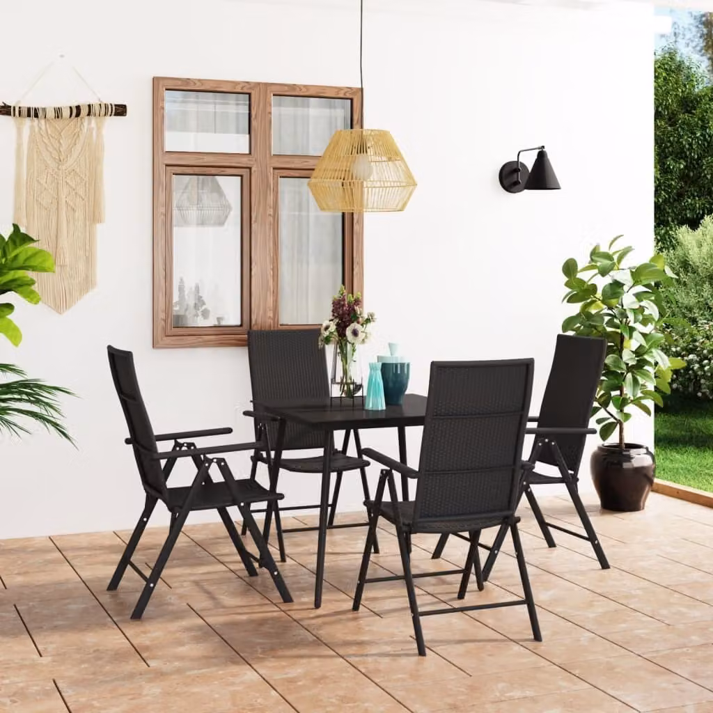 The Living Store Set da pranzo da giardino 5 pz. Set da pranzo da giardino Nero