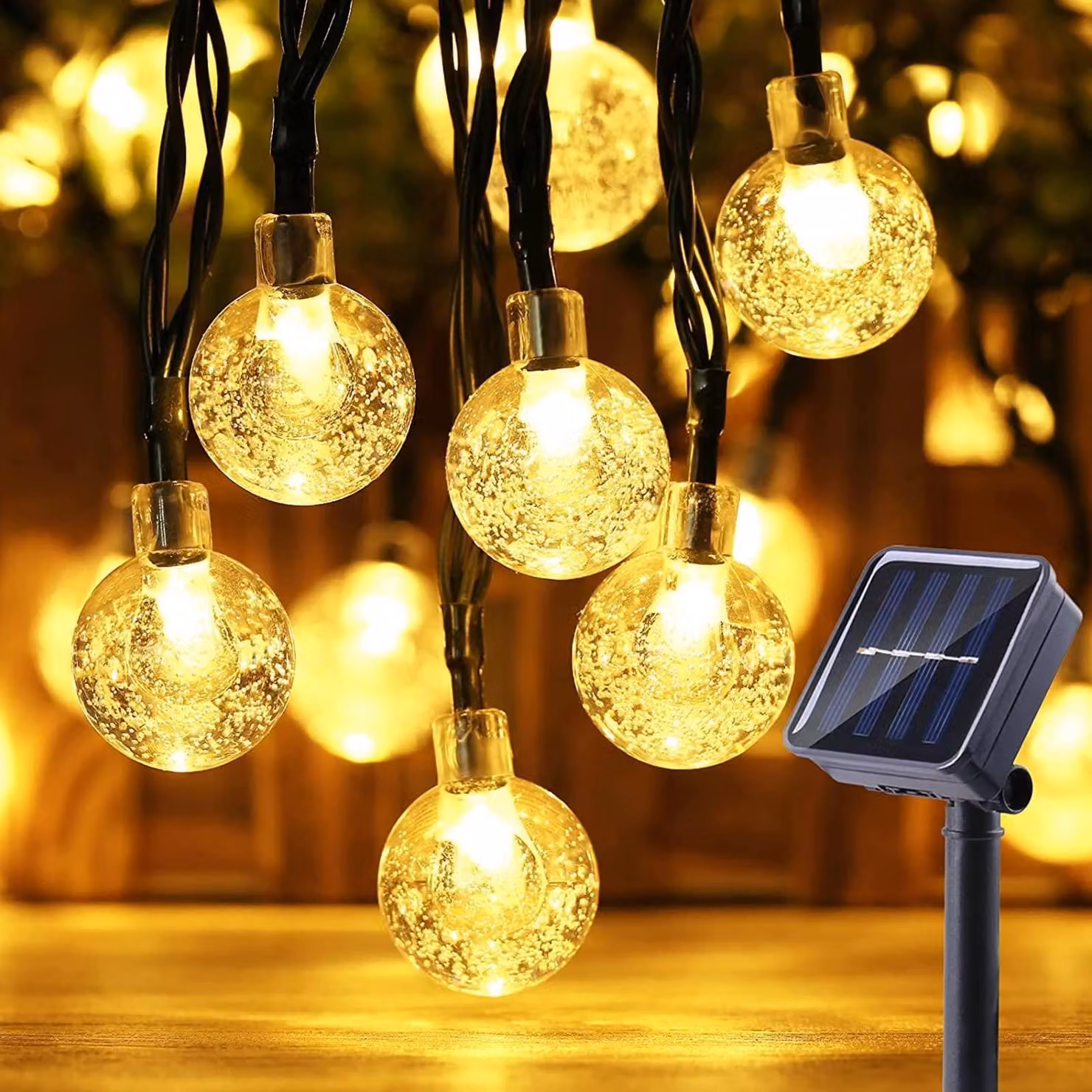 Catena luminosa solare, 11 metri, 60 LED, luce bianco caldo, 8 modalità