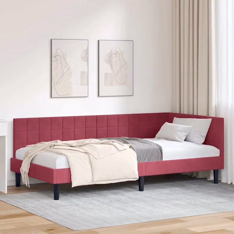 vidaXL Cornice del letto ad angolo asimmetrico in velluto rosso, L/P/H: 204 x 140 x 104 cm