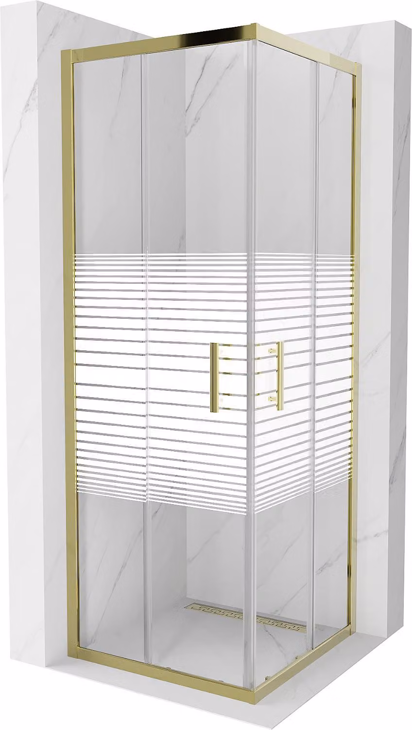 Mexen Rio cabina doccia quadrata 70 x 70 cm, strisce bianche, dorata - 860-070-070-50-20