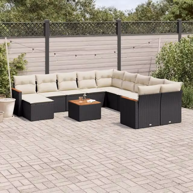 Set Divani da Giardino 12 pz con Cuscini Nero in Polyrattan 3258976