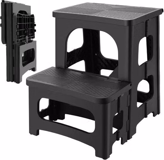 Sgabello pieghevole per adulti e bambini, sgabello pieghevole antiscivolo con 2 gradini, con capacità di carico fino a 180 kg, poggiapiedi portatile per cucina, bagno, camera da letto, ufficio
