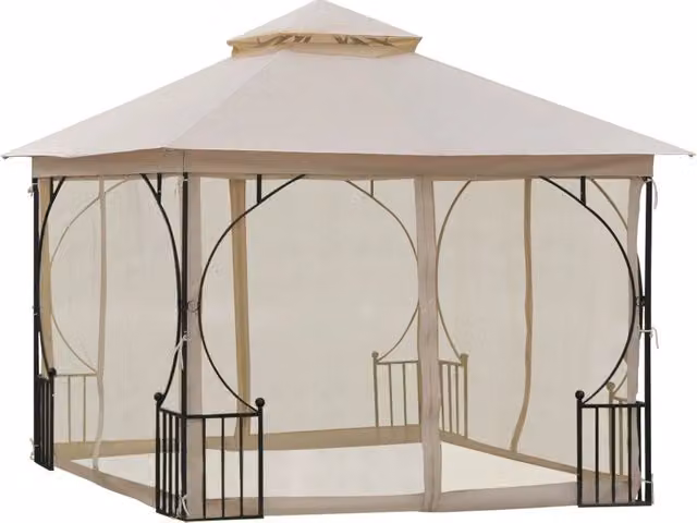 Tenda da giardino 295 x 295 x 275 cm doppio tetto con zanzariera 8 occhielli per fissaggio buona circolazione dell aria tessuto poliestere colore beige e nero