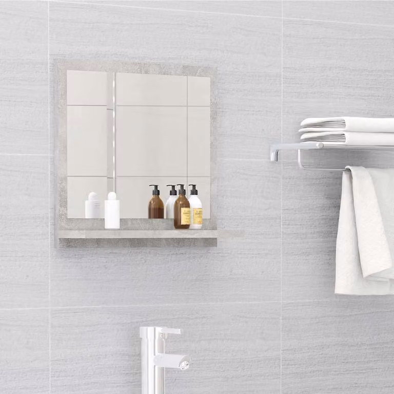 Specchio da bagno vidaXL in legno multistrato e vetro, colore grigio cemento, L: 40 cm, P: 10,5 cm, H: 37 cm