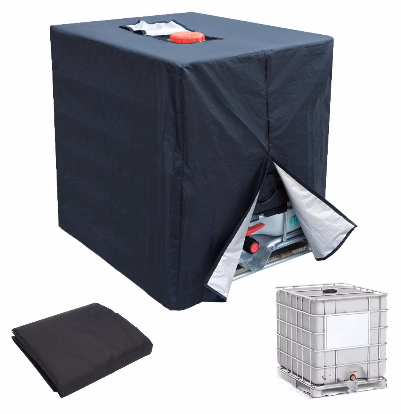 Copertura per serbatoio IBC da 1000 litri, in tessuto 420D, impermeabile, con protezione UV e chiusura a zip