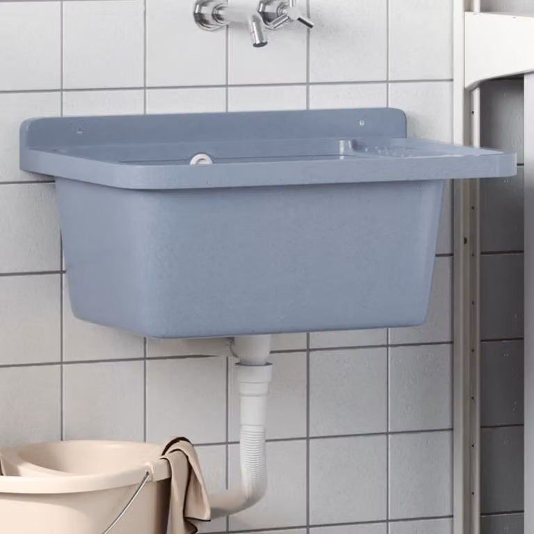 Lavabo a parete vidaXL in resina grigio L 60 cm x P 40 cm x H 28 cm