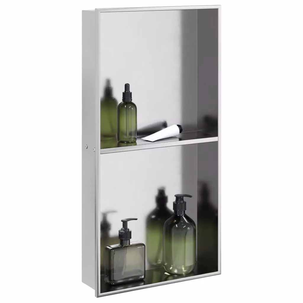 Nicchia per doccia incassata vidaXL in acciaio inox argento spazzolato L: 62 cm, P: 32 cm, H: 9 cm
