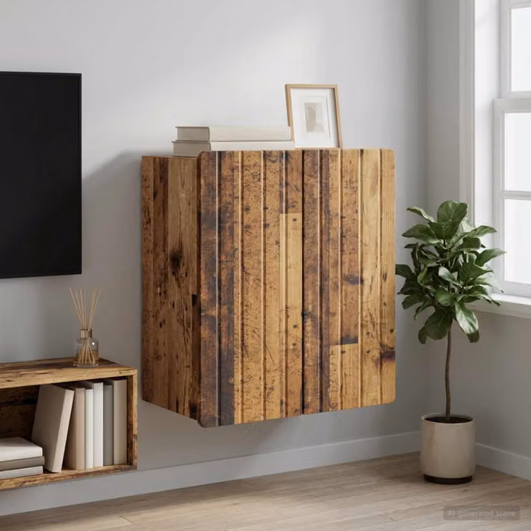 Mobiletto a muro vidaXL in legno marrone antico con ante a battente e ripiani interni L/P/H: 59 x 31 x 64 cm