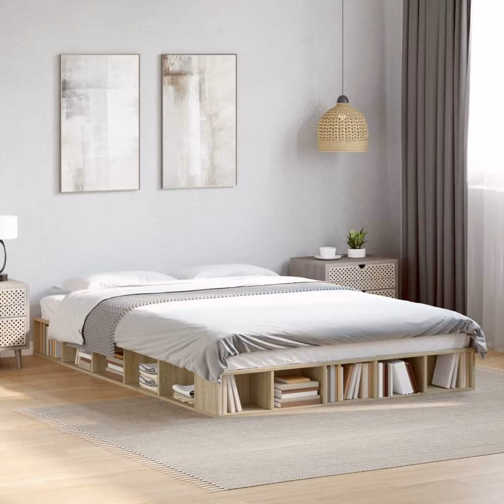 Giroletto vidaXL in legno multistrato color rovere sonoma con doghe in legno, L 140 x P 200 cm – 1