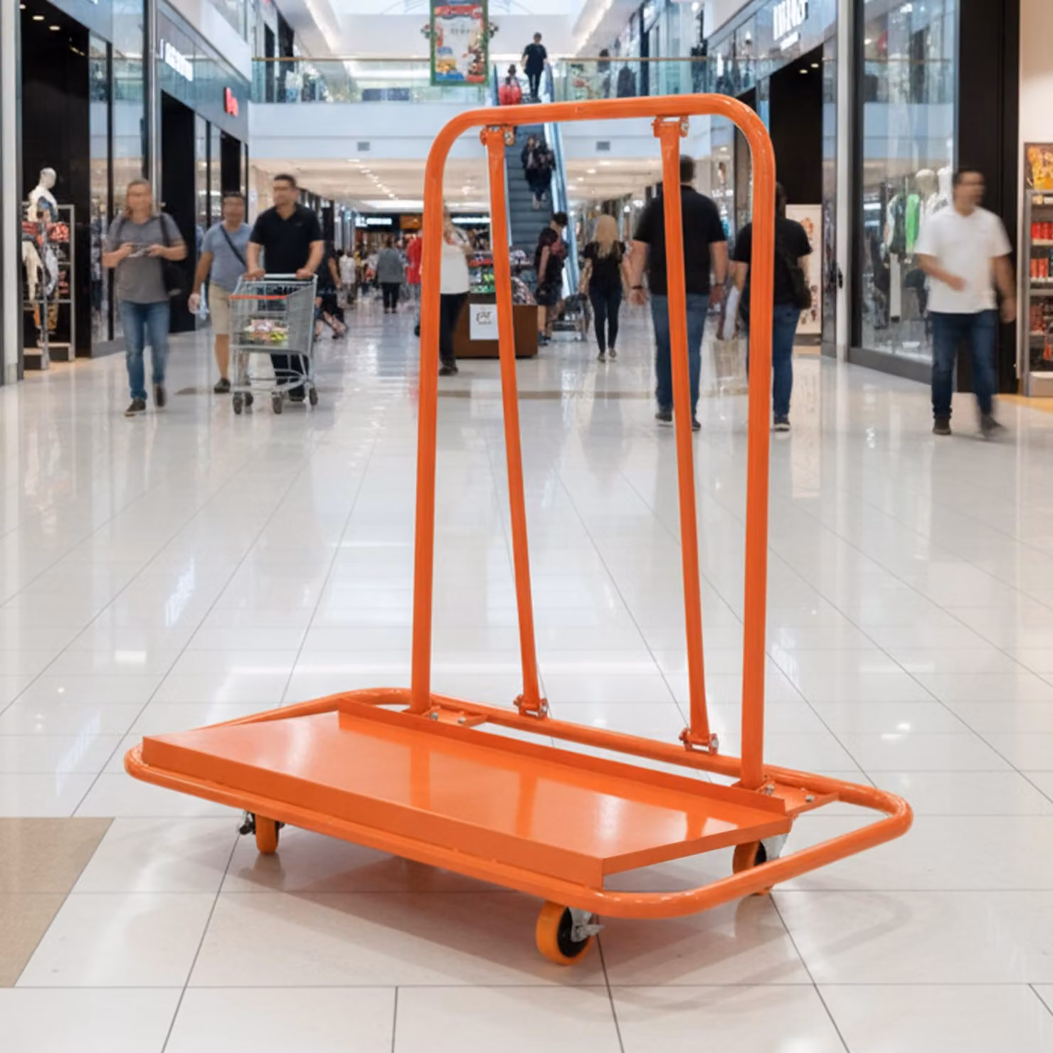 Carrello per lastre di cartongesso Aosom in acciaio arancione con ruote girevoli e freni, L: 116 cm, P: 57 cm, H: 114 cm – 2