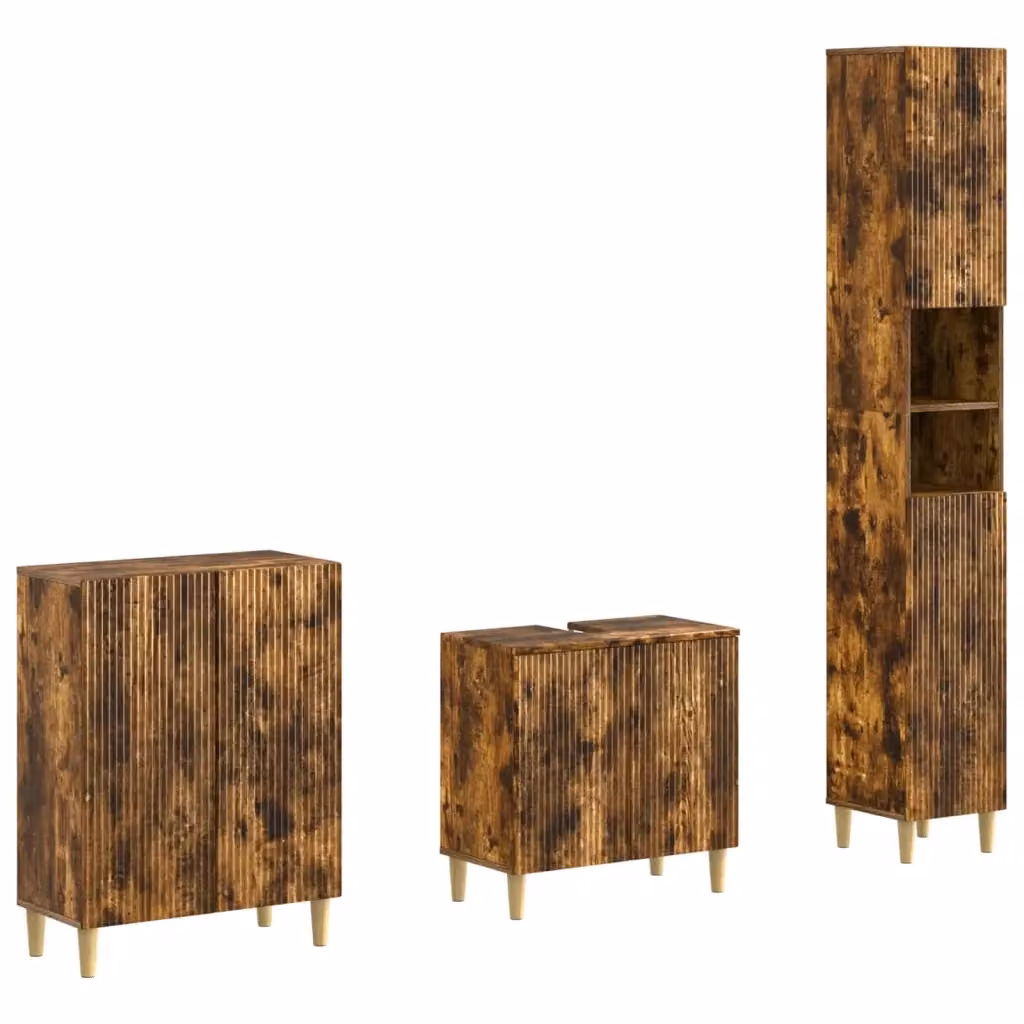 Set di mobili da bagno moderni vidaXL in legno marrone con base lavabo e pensili a 3 pezzi – 2