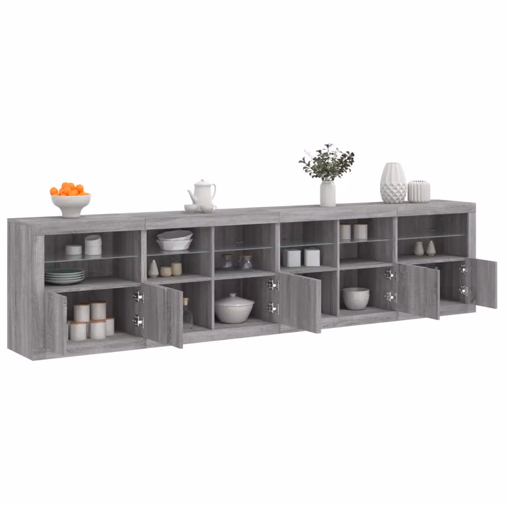Credenza moderna vidaXL con luci LED Grigio Sonoma L: 283 cm, P: 37 cm, H: 67 cm