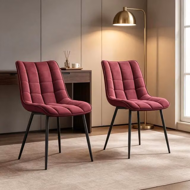 Desviae Set di sedie da pranzo 2 pezzi in velluto wine red con gambe in metallo e portata 100 kg 85,5 × 55 × 65 cm
