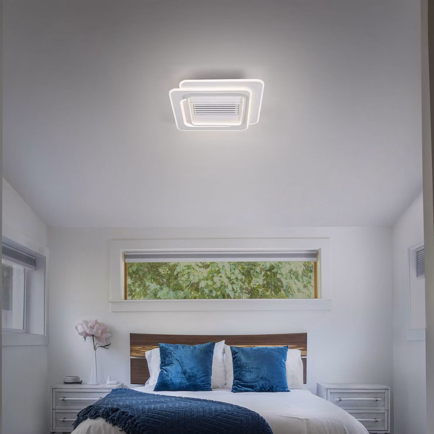 OSRAM Ventilatore da soffitto LED GRILL 55x55 cm bianco con telecomando GRILL, dimmerabile, Bianco / Opale, Soggiorno / Sala da pranzo, Metallo, Moderno