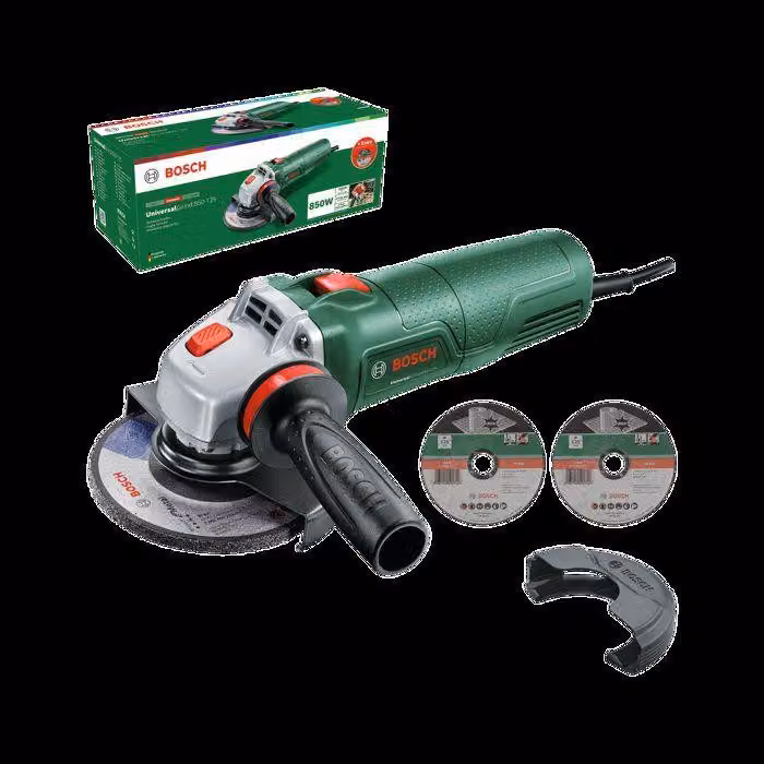 Bosch UniversalGrind 850-125 – 850W corded angle grinder, 125mm, 3 discs included