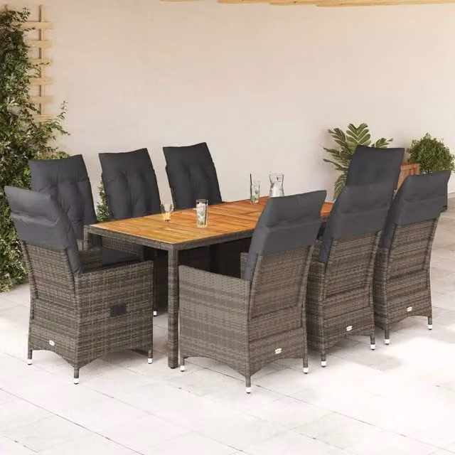 Set da pranzo da giardino vidaXL in legno di acacia e polyrattan grigio con 9 pezzi – 1