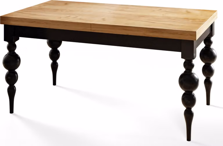 Tavolo rettangolare per sala da pranzo LENA, tavolo allungabile, dimensioni: 160-210X90X78,5 cm, tavolo da soggiorno colore: CRAFT, con gambe del tavolo in colore nero