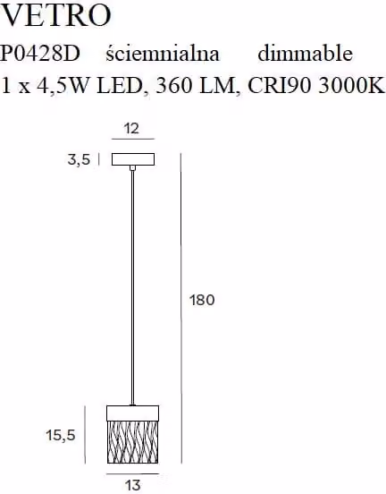 Lampada a sospensione LED VETRO dorata 4,5 W, bianco caldo, 360 lm, metallo, dimensioni: 180 x 13 x 12 cm, IP20, Maxlight