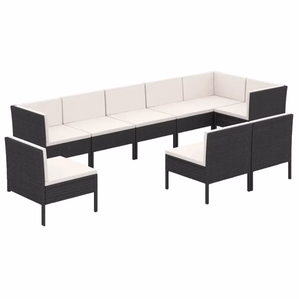 Set di Divani da Giardino vidaXL 9 Pezzi con Cuscini, Struttura in Metallo e Polyrattan, Colore Nero e Bianco – 2
